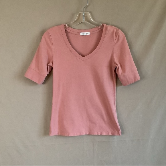 Active Basic Women Pink Fitted V-Neck Tee M - Picture 10 of 10